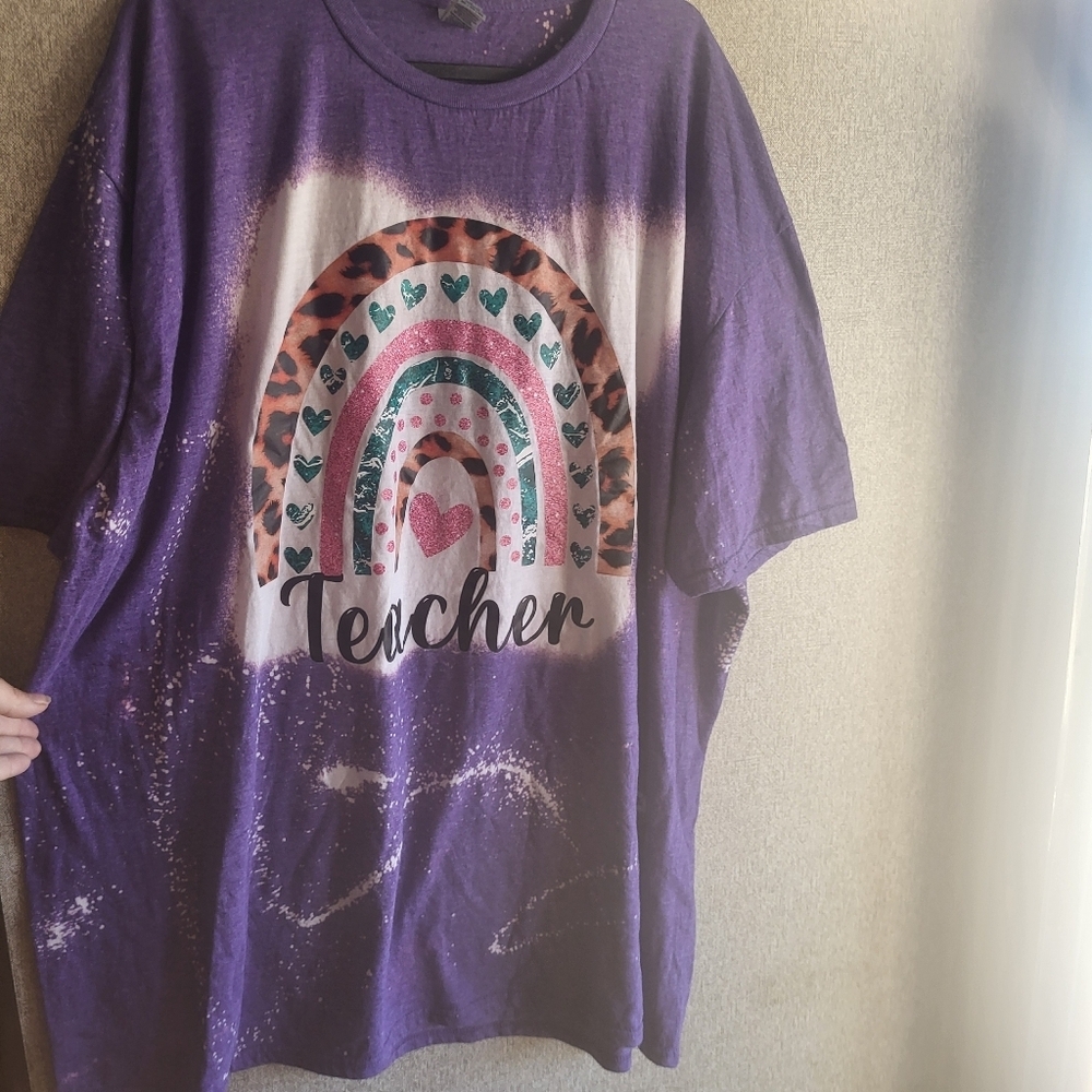 Teacher T Shirt Bleached Design Rainbow 3x XXXL Purple